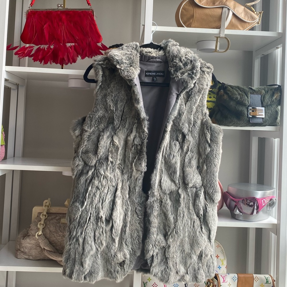 Adrienne Landau Grey Rabbit Fur Vest Jacket 🌪️ - Picture 7 of 8